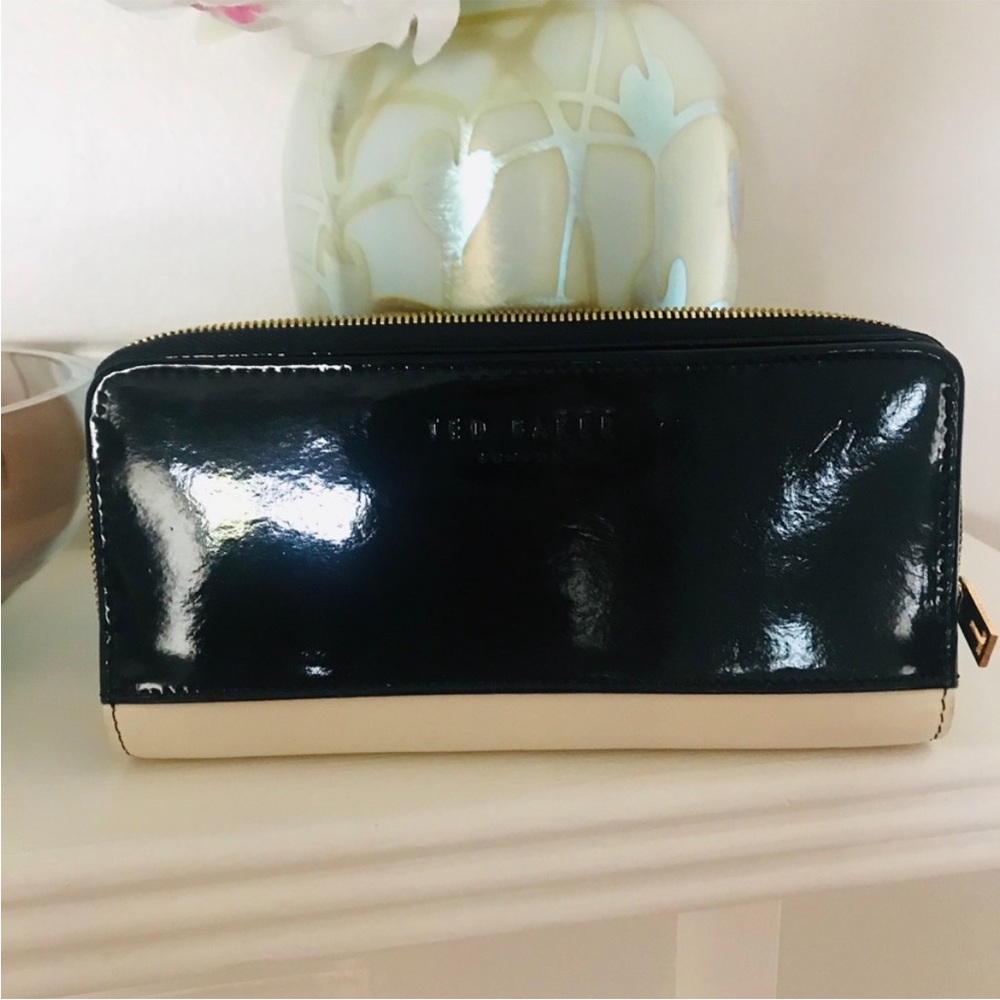 Ted Baker Black and Cream Wallet with Glossy Finish and Minimalist Design